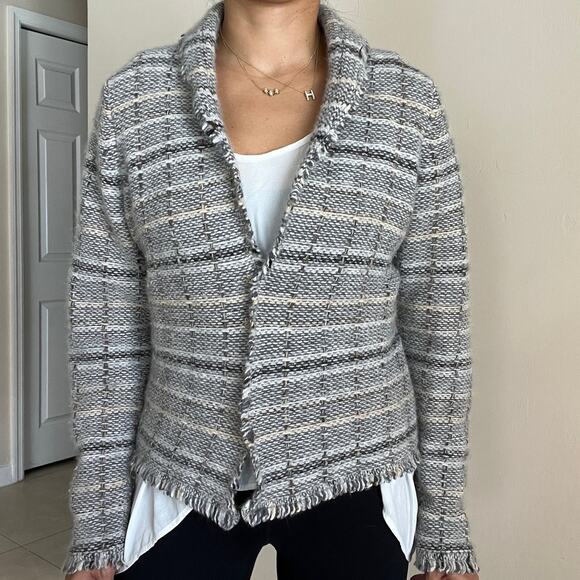 BANANA REPUBLIC Women's Angora & Wool Blend Grey Beige Tan Cardigan Size L - Picture 8 of 11